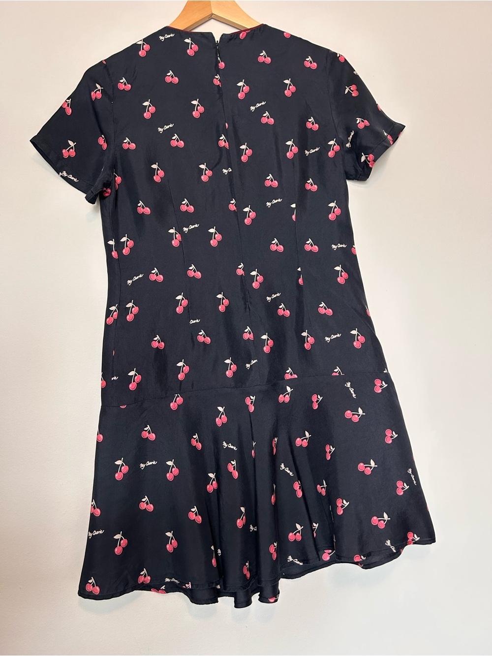 Piamita short sleeve Pippa My Cherie Noir Silk Dress crew neck flounce hem - Picture 4 of 11